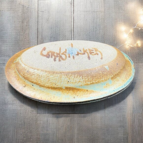 Vintage Hand Made Stoneware Oval Dish Plate Trinket Dish Holder Folk Art Signed - Picture 2 of 13